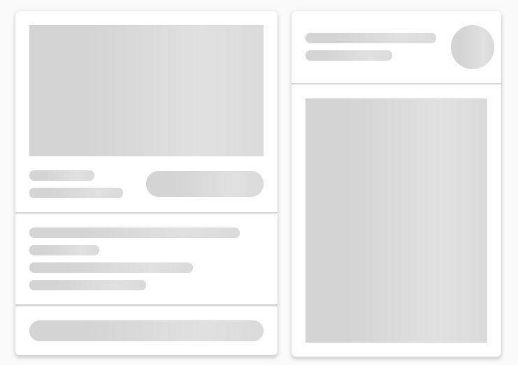 Example of a skeleton loading screen with placeholder cards and text